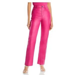 Remain Birger Christensen Lynn High Waist Magenta Straight Leg Leather Pants 2